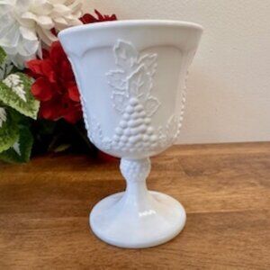Vintage Milk Glass Grape Pedestal Dish‎ White Footed Harvest Compote Bowl MCM